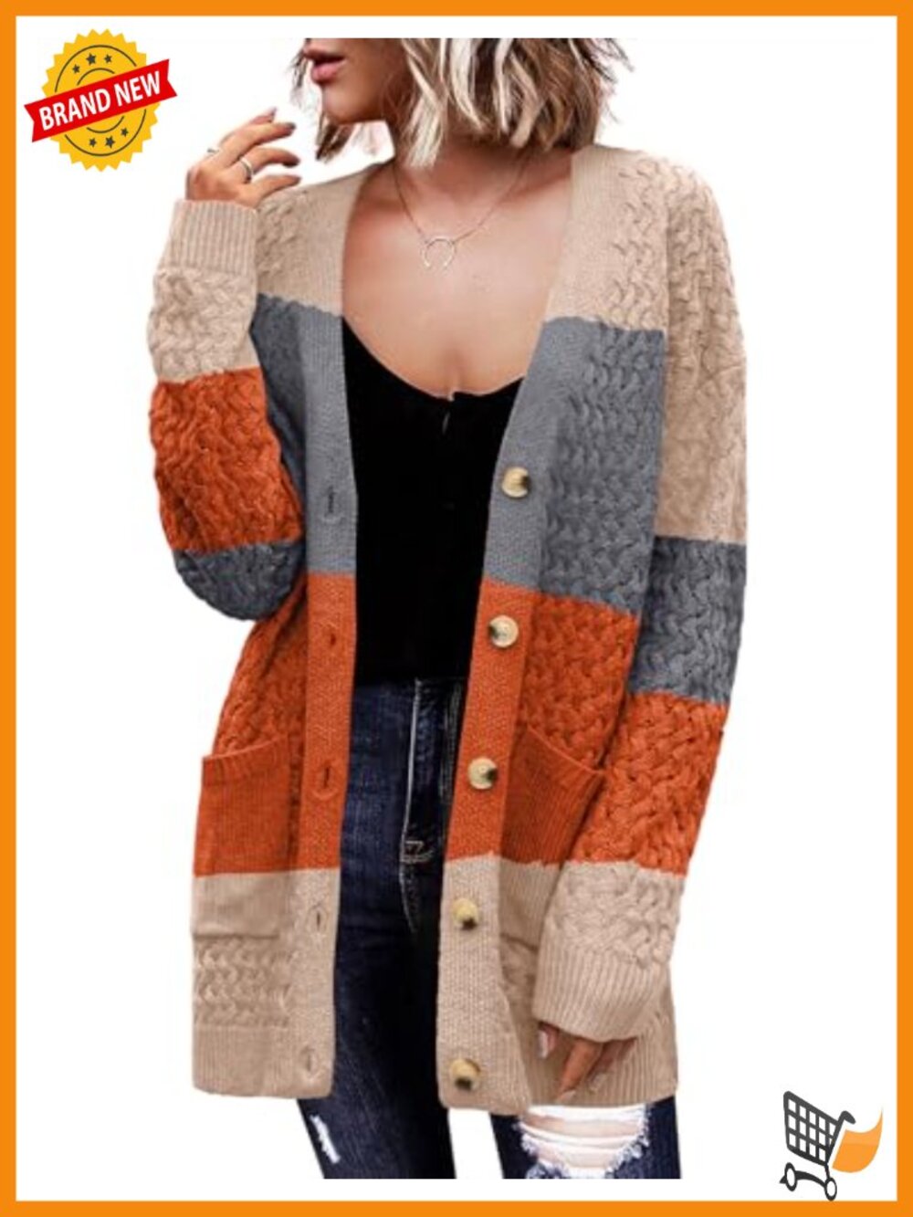 Zeagoo Women's Chunky Cable Knit Button Down Cardigan Sweater with Pockets